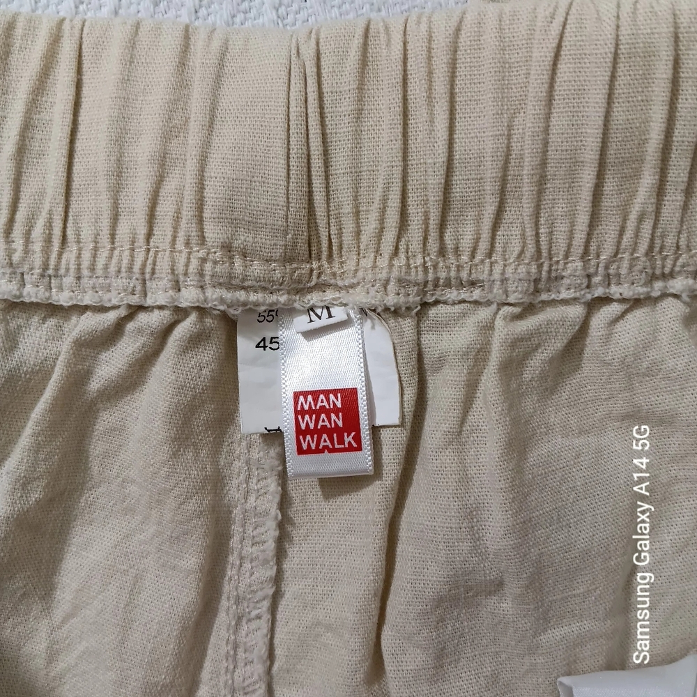 Manwan Walk Pants Cotton Linen Blend Cream Beach Neutral Lightweight Size Medium - Picture 8 of 9